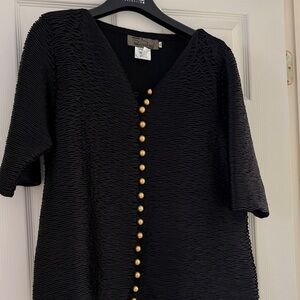 Pepa Pombo Black Textured Top with Gold Accents